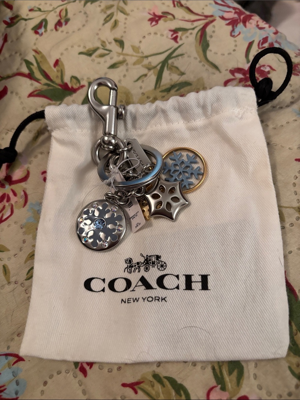 Coach Silver and Gold Snowflake Charm Keychain with Light Blue Accents - Picture 7 of 7